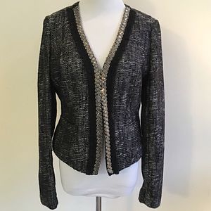 INC Edgy Black & Silver Tweed Beaded Blazer M